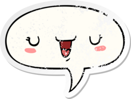 cute happy face cartoon with speech bubble distressed distressed old sticker png