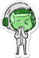 distressed sticker of a cartoon confident astronaut png