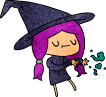 hand drawn textured cartoon of cute kawaii witch png