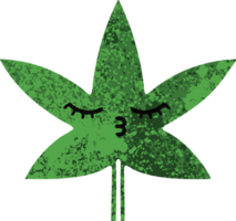 retro illustration style cartoon of a marijuana leaf png