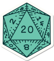 sticker of a natural 20 D20 dice roll png