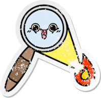 distressed sticker of a cute cartoon magnifying glass png