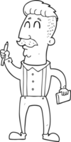hand drawn black and white cartoon man with notebook png