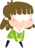 niña silbando de dibujos animados de estilo de color plano png