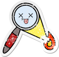distressed sticker of a cute cartoon magnifying glass png