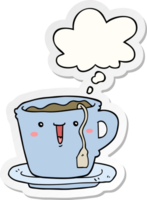 mignonne dessin animé tasse et soucoupe avec pensée bulle comme une imprimé autocollant png