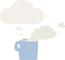 cartoon hot coffee with thought bubble in retro style png