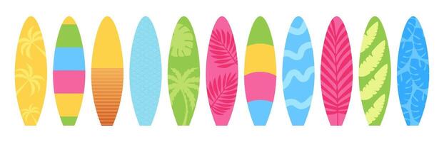 conjunto de tablas de surf en transparente antecedentes. ilustración. viaje y relajarse. vector