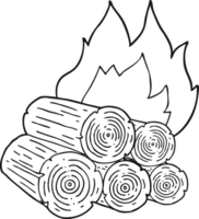 hand drawn black and white cartoon burning logs png