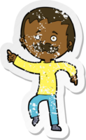 retro distressed sticker of a cartoon man with mustache pointing png