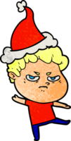 main tiré texturé dessin animé de une en colère homme portant Père Noël chapeau png
