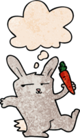 cartoon rabbit with carrot with thought bubble in grunge texture style png