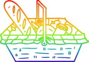 rainbow gradient line drawing of a cartoon picnic basket png