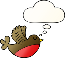 cartoon flying bird with thought bubble in smooth gradient style png