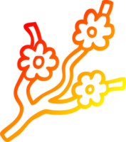 warm gradient line drawing of a cartoon branches with flowers png