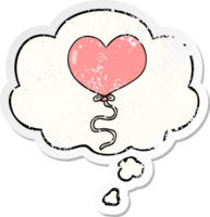 cartoon love heart balloon with thought bubble as a distressed worn sticker png