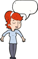 cartoon friendly woman shrugging shoulders with speech bubble png