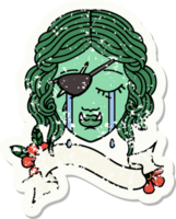 grunge sticker of a crying orc rogue character face png