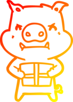 warm gradient line drawing of a angry cartoon pig with christmas gift png