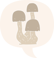 cartoon mushroom with speech bubble in retro style png