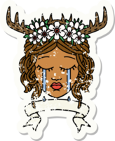 Retro Tattoo Style crying human druid with banner png