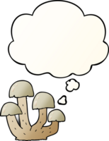 cartoon mushroom with thought bubble in smooth gradient style png