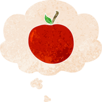 cartoon apple with thought bubble in grunge distressed retro textured style png