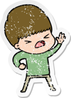 distressed sticker of a cartoon stressed man png