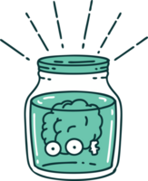 illustration of a traditional tattoo style brain in jar png