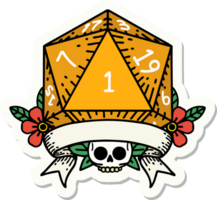 sticker of a natural one d20 dice roll png