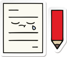 sticker of a cute cartoon test paper png