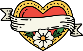 tattoo in traditional style of a heart and banner with flowers png