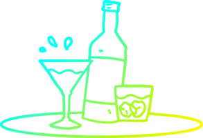 cold gradient line drawing of a cartoon drinks on tray png