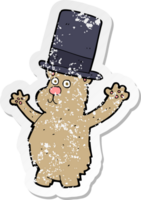 autocollant rétro en détresse d'un ours de dessin animé en chapeau haut de forme png