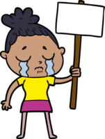 mujer llorando de dibujos animados con signo de protesta png