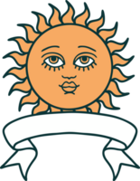 traditional tattoo with banner of a sun with face png