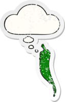 cartoon chili pepper with thought bubble as a distressed worn sticker png