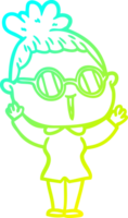 cold gradient line drawing of a cartoon woman wearing spectacles png