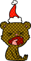 en colère main tiré bande dessinée livre style illustration de une ours portant Père Noël chapeau png