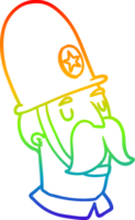 rainbow gradient line drawing of a cartoon policeman with mustache png
