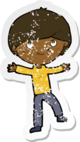 retro distressed sticker of a cartoon excited boy png