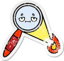 distressed sticker of a cute cartoon magnifying glass png