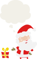 tekenfilm de kerstman claus met gedachte bubbel in retro stijl png