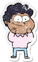 distressed sticker of a cartoon happy man png