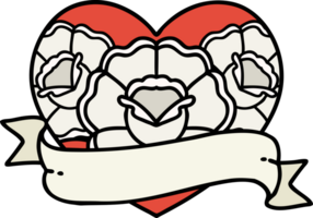 tattoo in traditional style of a heart and banner with flowers png