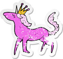 pegatina retro angustiada de un unicornio de dibujos animados png