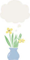 cartoon flower in pot with thought bubble in retro style png