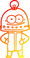 warm Gradient Linie Zeichnung von ein glücklich Karton Roboter mit Licht Birne png