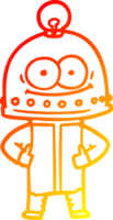 warm gradient line drawing of a happy carton robot with light bulb png