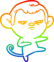 rainbow gradient line drawing of a cartoon annoyed monkey png